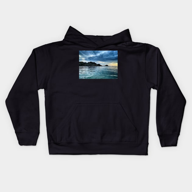 Stormy seascape Kids Hoodie by Pickle-Lily